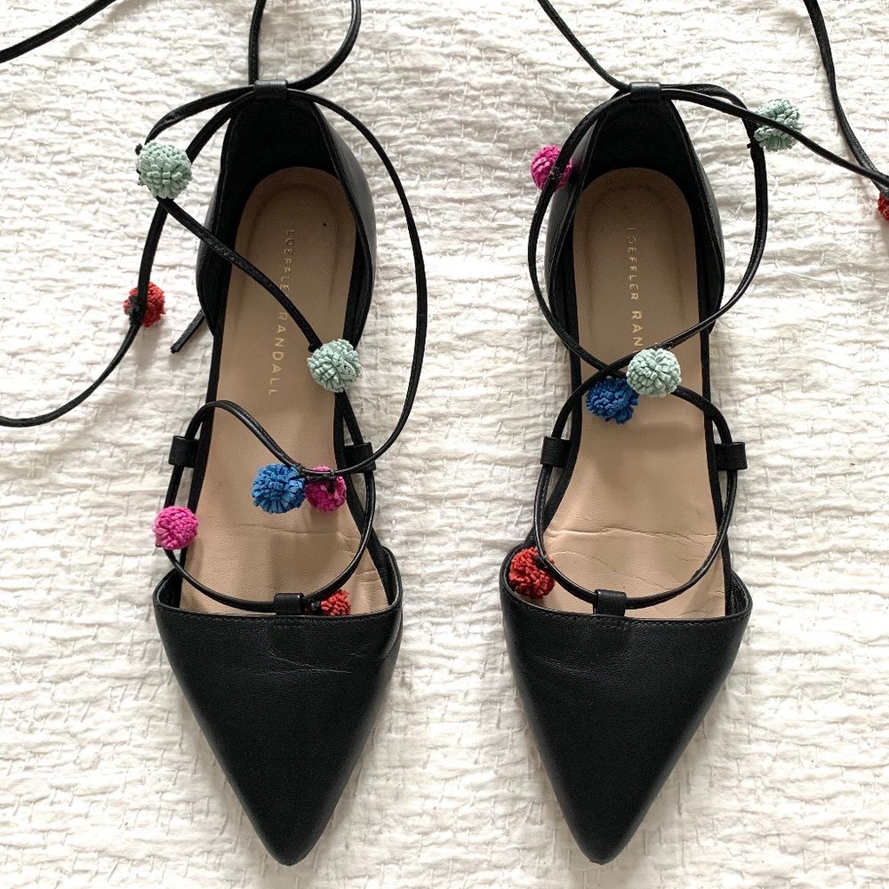 Loeffler Randall Pompom Tie Leather Flats 7